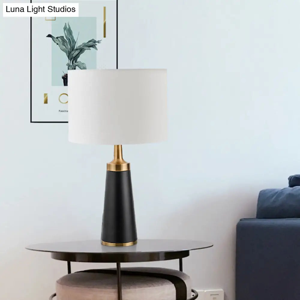 Modernist Small Desk Lamp - 1 Head Drum Task Light Black Fabric Living Room