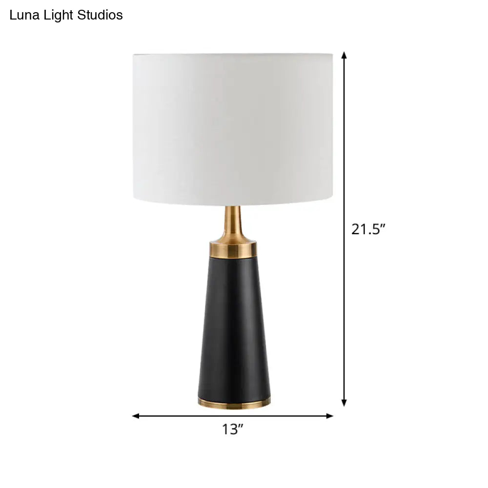 Modernist Small Desk Lamp - 1 Head Drum Task Light Black Fabric Living Room