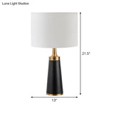 Modernist Small Desk Lamp - 1 Head Drum Task Light Black Fabric Living Room