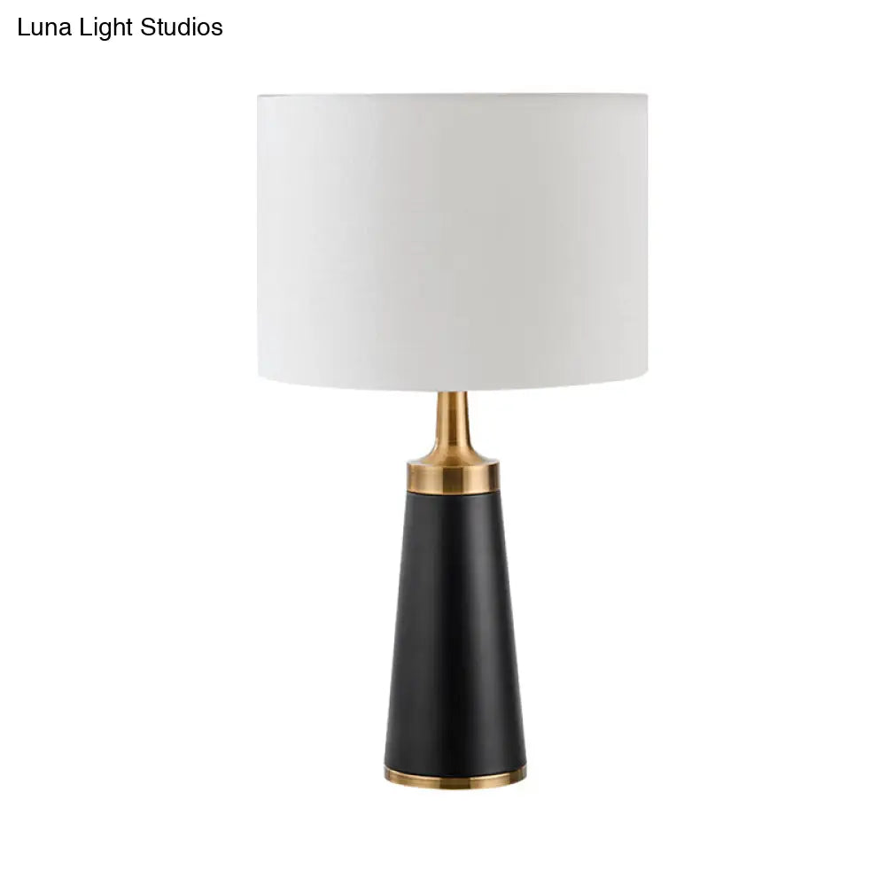 Modernist Small Desk Lamp - 1 Head Drum Task Light Black Fabric Living Room