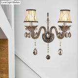 Modernist Smoke Grey Crystal Conical Sconce Light: Wall Mounted Lighting For Living Room (1/2