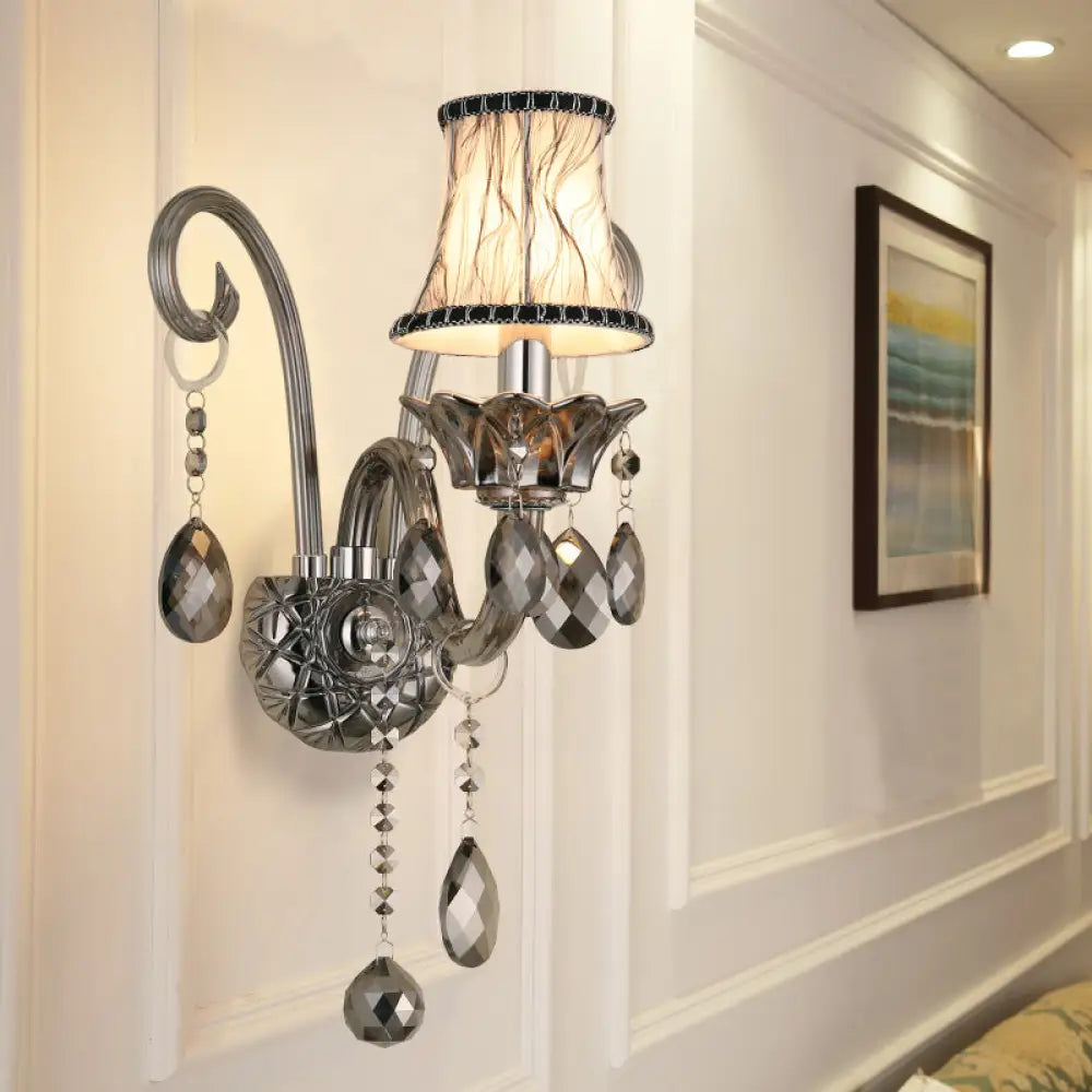Modernist Smoke Grey Crystal Conical Sconce Light: Wall Mounted Lighting For Living Room (1/2