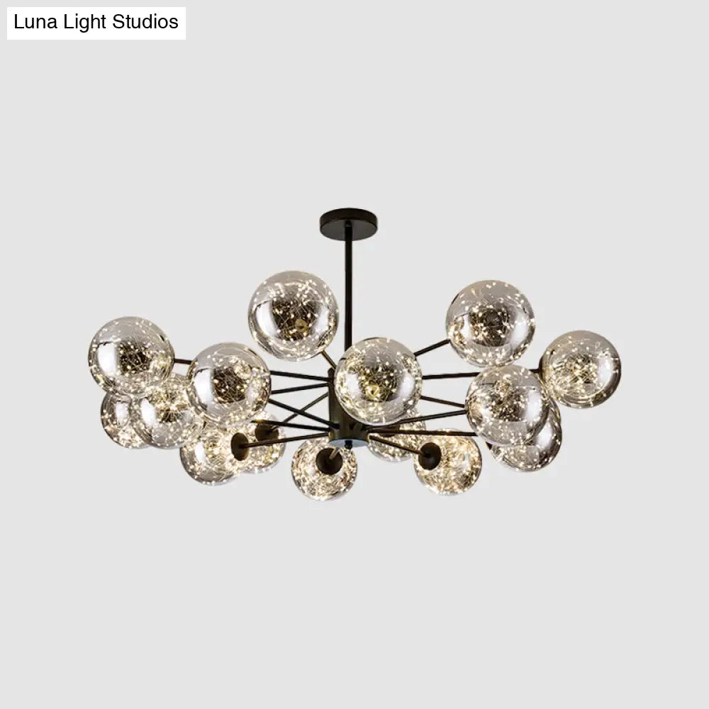 Modernist Smoke Grey Glass Led Pendant Chandelier - Global Design With Inner Glowing String