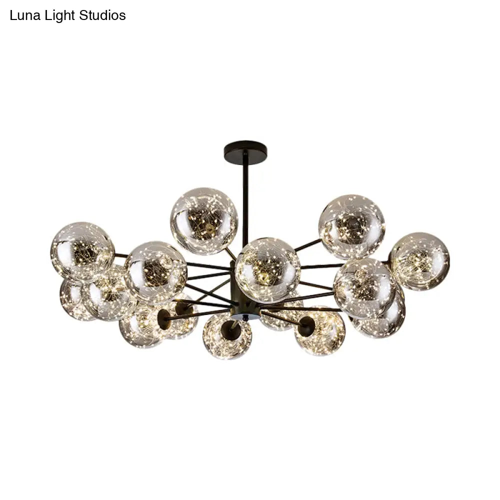 Modernist Smoke Grey Glass Led Pendant Chandelier - Global Design With Inner Glowing String