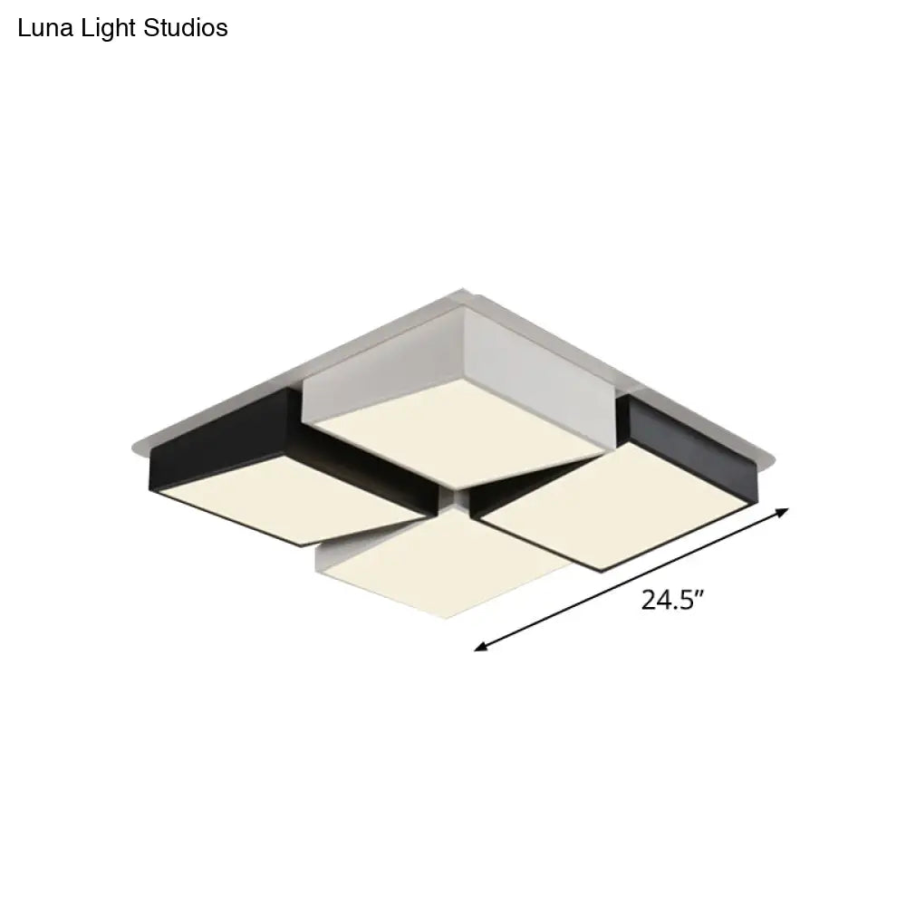 Modernist Square/Rectangle Flush Ceiling Light Acrylic Led Fixture - 24.5’/37’ W Black/White