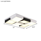 Modernist Square/Rectangle Flush Ceiling Light Acrylic Led Fixture - 24.5’/37’ W Black/White