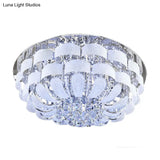 Modernist Stainless - Steel Crystal Flush Mount Ceiling Light With Cut Accents