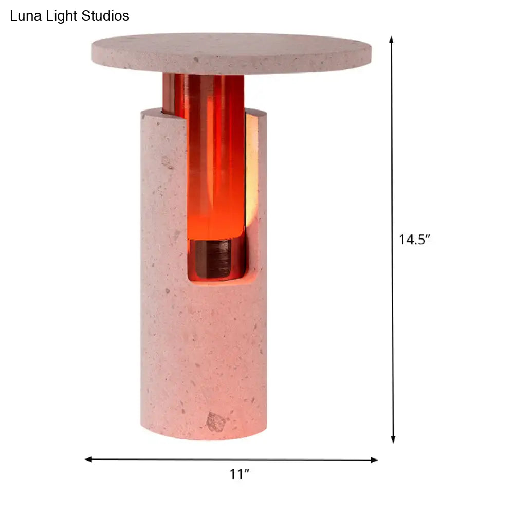 Modernist Stone Cylinder Nightstand Lamp In Pink - Perfect Bedside Reading Light