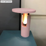 Modernist Stone Cylinder Nightstand Lamp In Pink - Perfect Bedside Reading Light