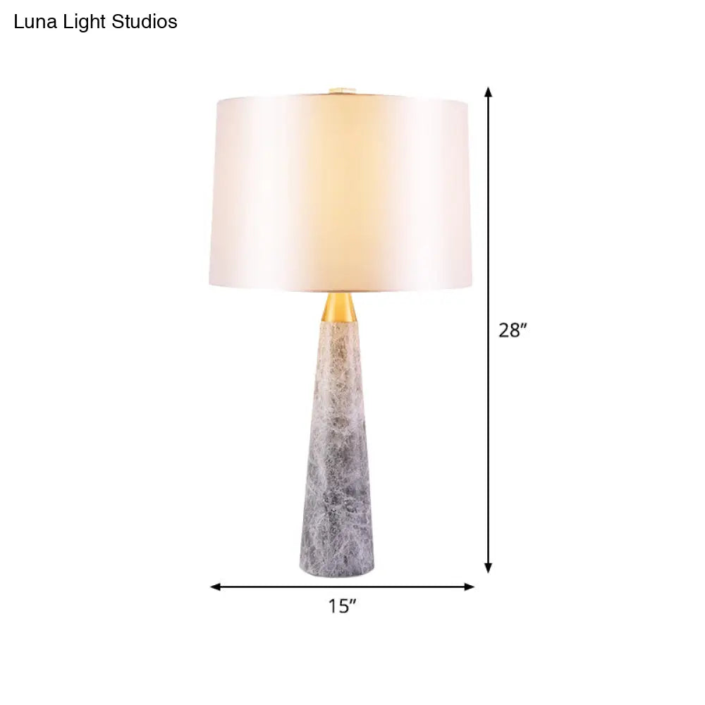 Modernist Study Lamp With Drum Shade - White Task Lighting On Marble Base