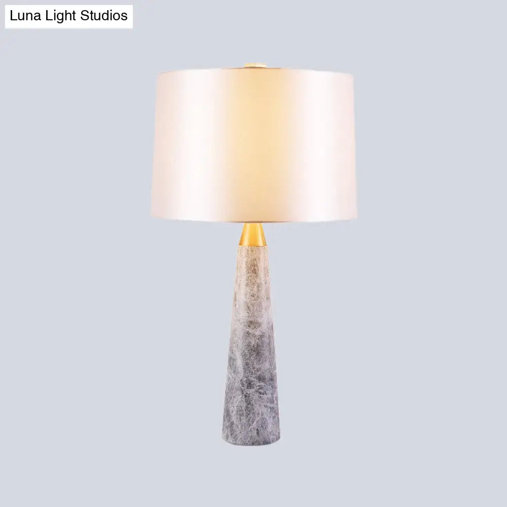 Modernist Study Lamp With Drum Shade - White Task Lighting On Marble Base