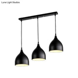 Modernist Style 3-Light Ceiling Pendant With Metallic Black/White Dome Shade