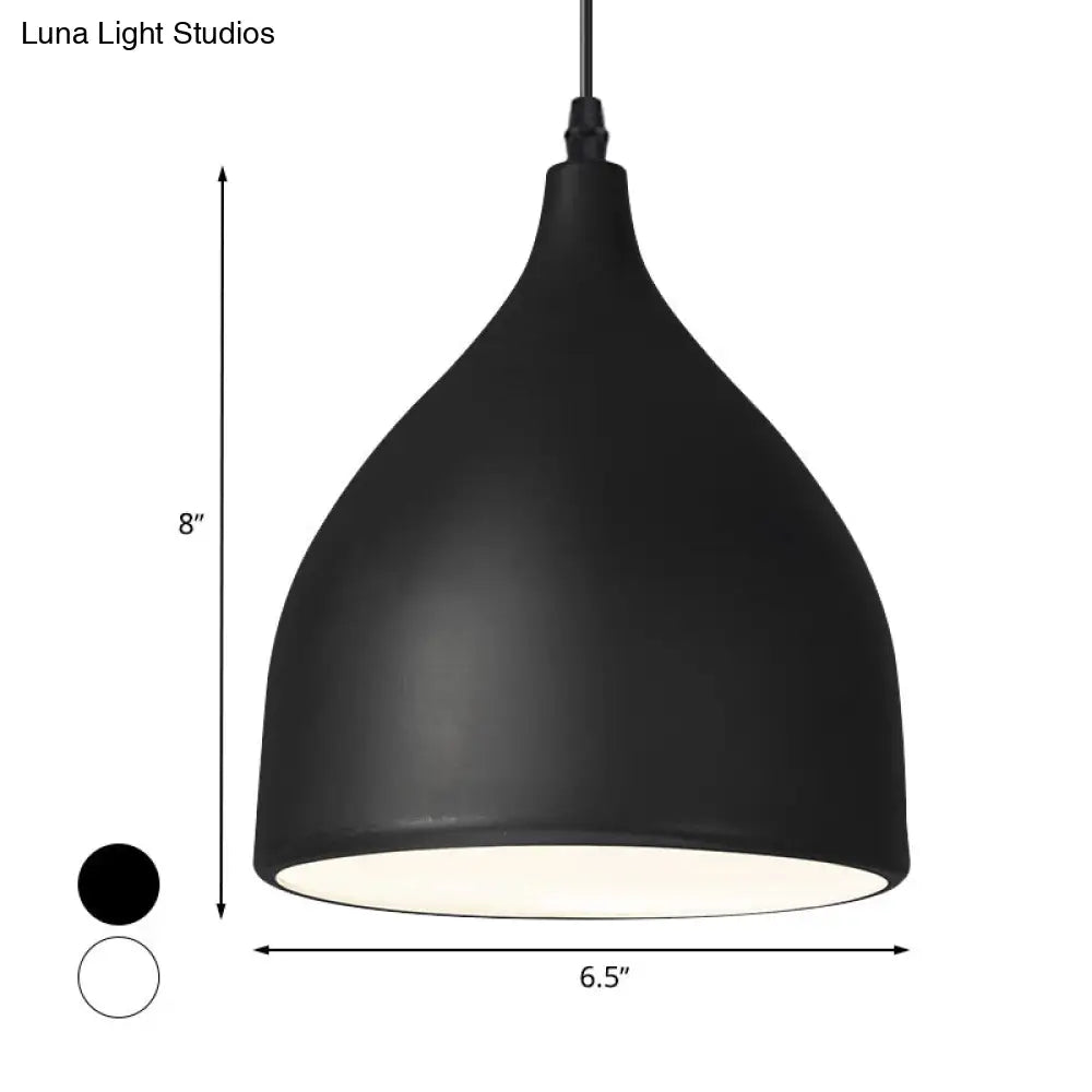 Modernist Style Black/White Hanging Lamp With Domed Metal Shade And 1 Bulb For Kitchen Pendant Light