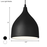 Modernist Style Black/White Hanging Lamp With Domed Metal Shade And 1 Bulb For Kitchen Pendant Light