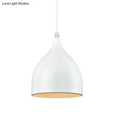 Modernist Style Black/White Hanging Lamp With Domed Metal Shade And 1 Bulb For Kitchen Pendant Light