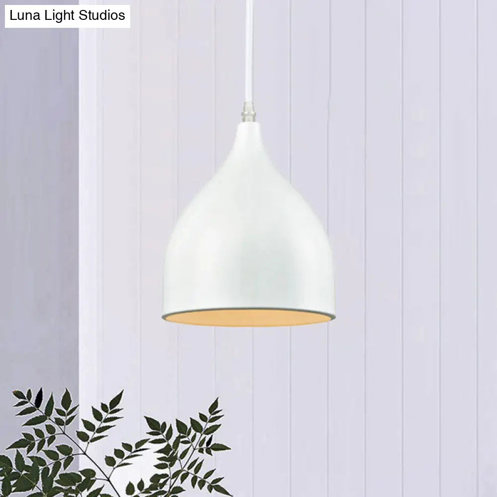 Modernist Style Black/White Hanging Lamp With Domed Metal Shade And 1 Bulb For Kitchen Pendant Light