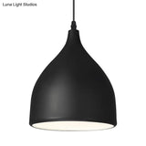 Modernist Style Black/White Hanging Lamp With Domed Metal Shade And 1 Bulb For Kitchen Pendant Light
