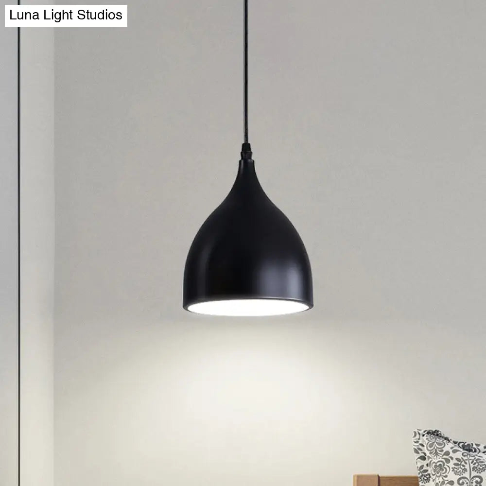 Modernist Style Black/White Hanging Lamp With Domed Metal Shade And 1 Bulb For Kitchen Pendant Light