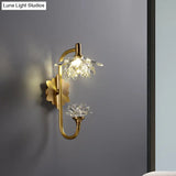 Modernist Style Brass Finish Wall Sconce With Crystal Shade - Lotus Clear