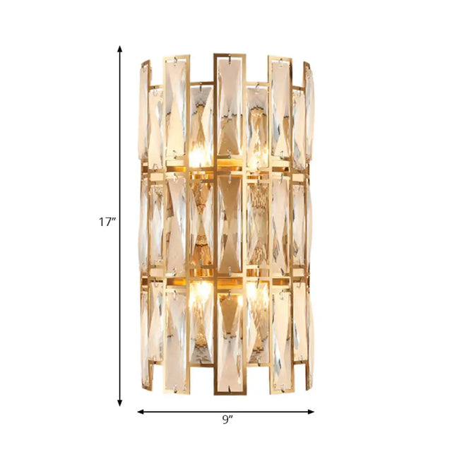 Modernist Style Clear Crystal Wall Sconce - Gold Finish 4 Lights Corridor Lighting 11/17 Wide