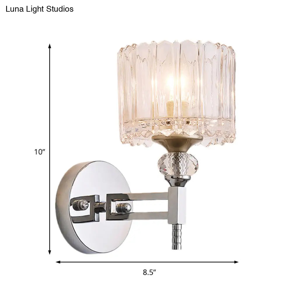 Modernist Style Clear Glass Wall Light Sconce With Crystal Deco In Chrome Finish - 1 Bulb