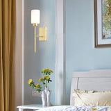 Modernist Style White Glass Cylinder Wall Sconce With Brass Finish - Bedroom Light 1 /