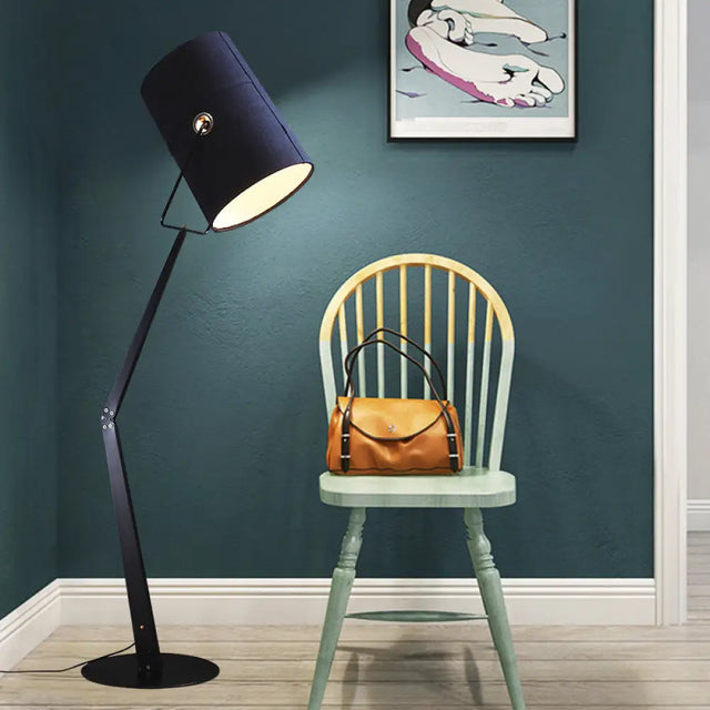 Modernist Swing Arm Barrel Floor Lamp With Metal Stand - Black/White Black
