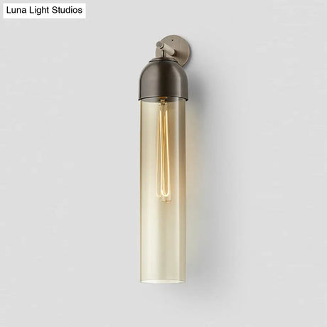 Modernist Tube Sconce Light: Blue/Clear/Amber Glass Wall Mounted Lamp With Curved Arm For Bedside
