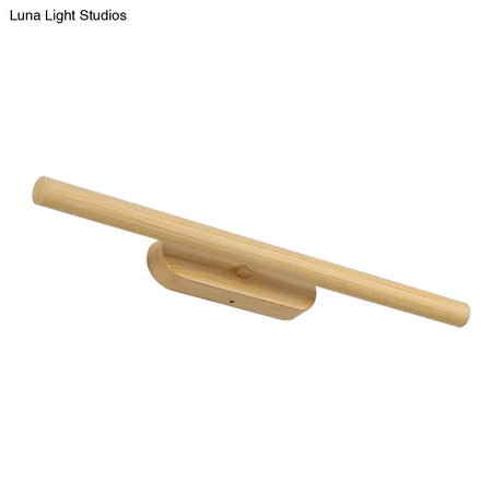 Modernist Tube Wood Vanity Wall Lamp - Wide Led Beige Mounted Light Fixture In White/Warm/Natural