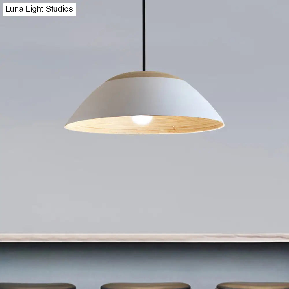 Modernist White/Black Restaurant Pendant Light With Dome Metal Shade - Sleek Ceiling Hang Fixture