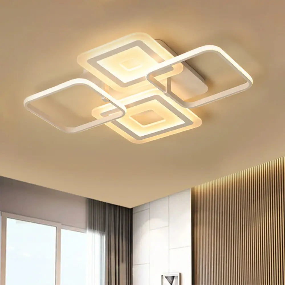 Modernist White Ceiling Mount Light Fixture With Acrylic Semi Flush Design - 4 Heads Warm/White /
