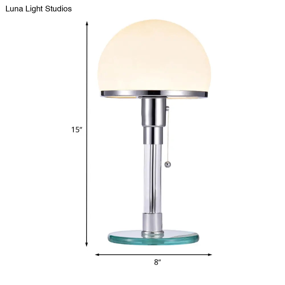 Modernist White Glass Mushroom Table Lamp With Chrome Finish - Perfect For Bedside