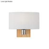 Modernist White Glass Oval Wall Sconce Light With Wood Backplate