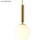 Modernist White Glass Pendant Light With Black/Gold Finish - Adjustable Sizes