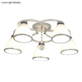 Modernist White Glass Semi Flush Mount Ceiling Light For Bedrooms