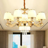 Modernist White Glass Suspension Pendant Light With Crystal Draping - Bucket Chandelier Lamp 8 /