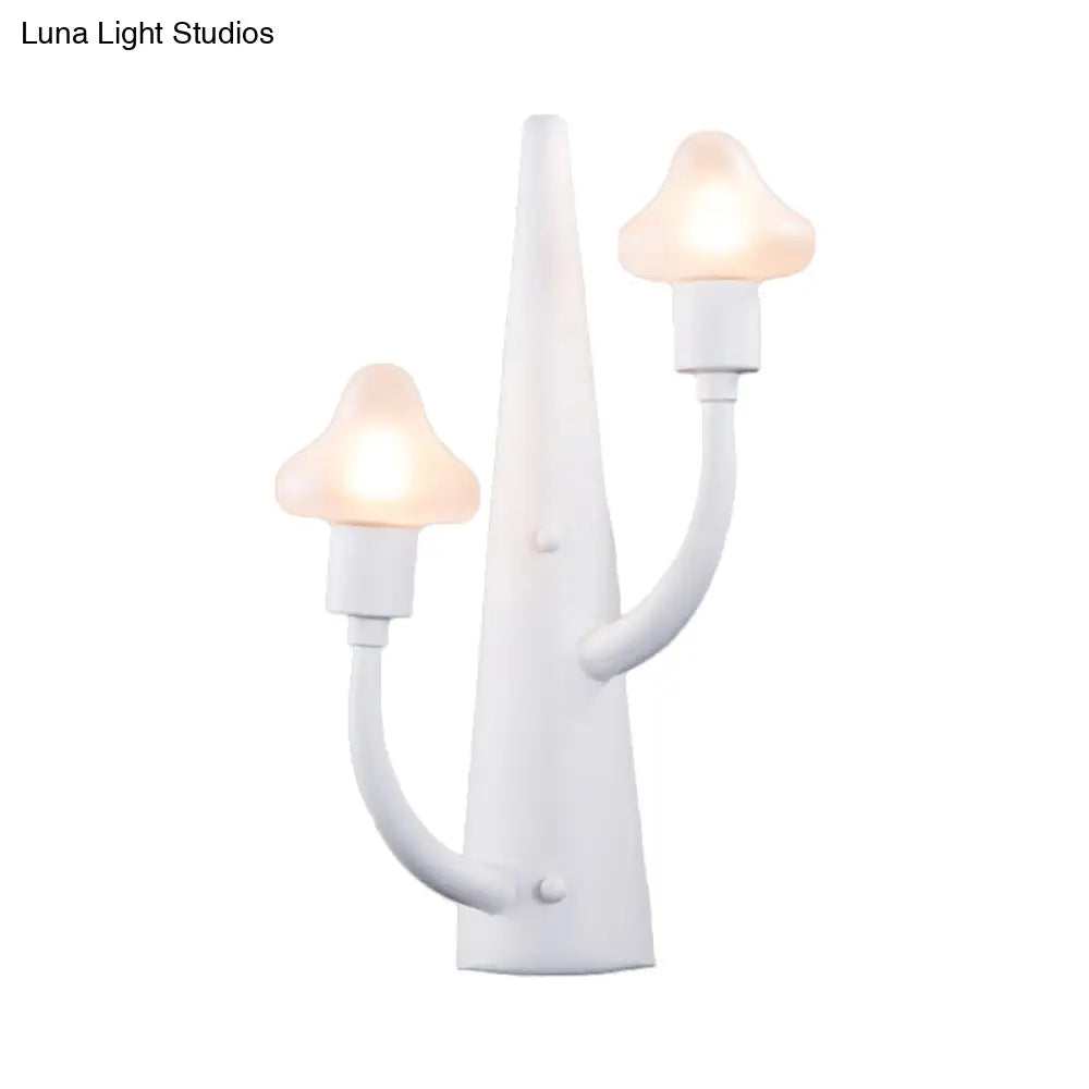 Modernist White Led Wall Lamp With Mushroom Opal Glass Shade - 2/3 Lights Living Room Sconce