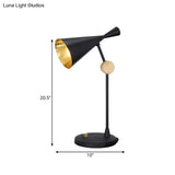 Modernist Wide Flare Night Table Lamp - Metallic Finish Rotatable Reading Light In Black