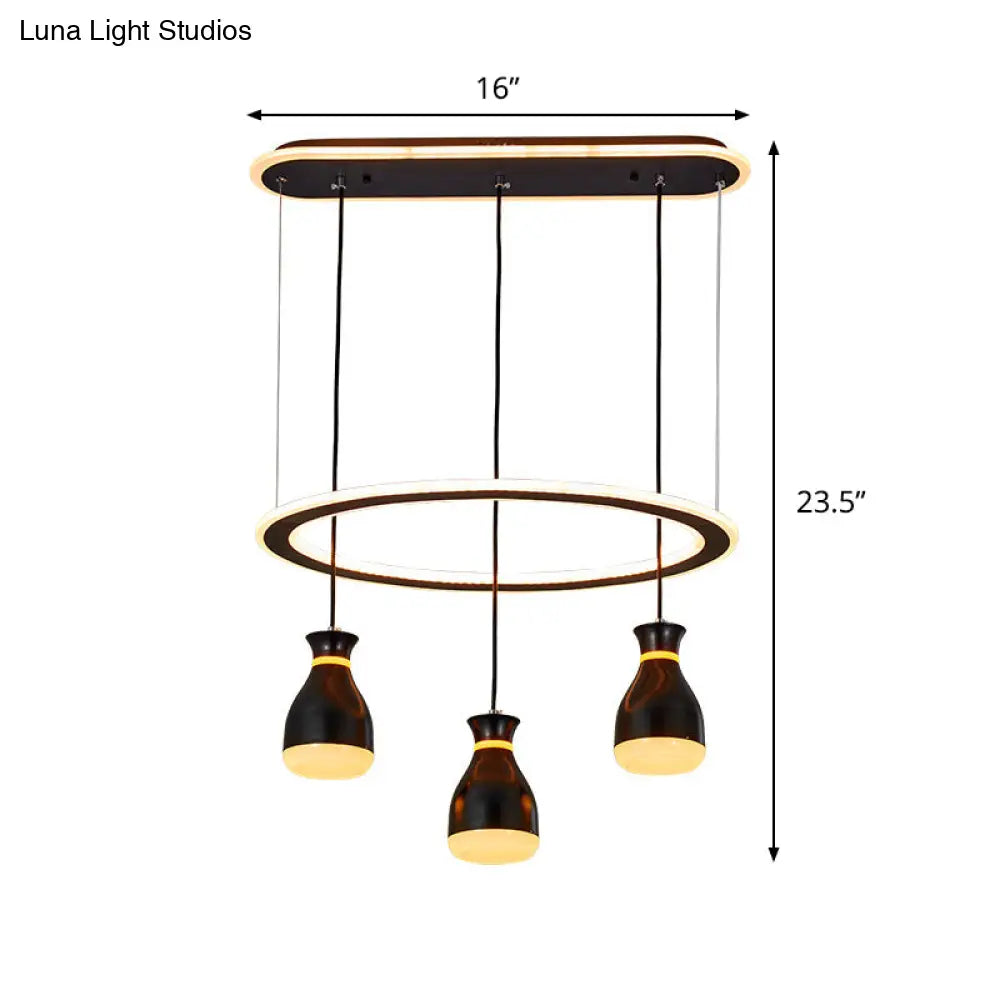 Modernist Wine Jar Led Pendant Light - Black Acrylic 3 Lights Dining Room Lamp With Loop Detail