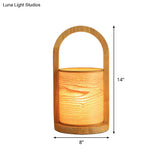 Modernist Wood Oval Ring Nightstand Lamp With Tube Shade