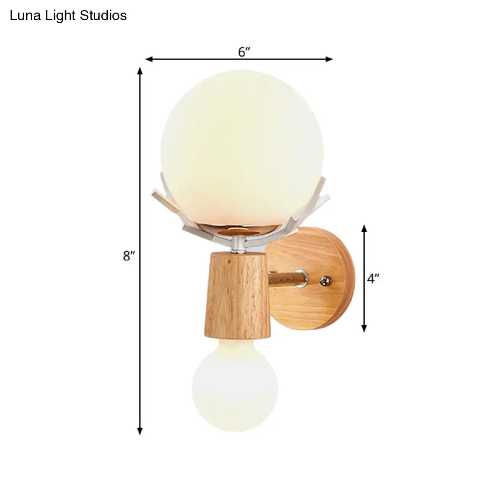 Modernist Wood Sconce With White Glass Shade - 2 Head Bedside Wall Lighting Fixture