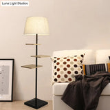 Modernist Wood Square Panel Floor Lamp - Black Finish Fabric Shade