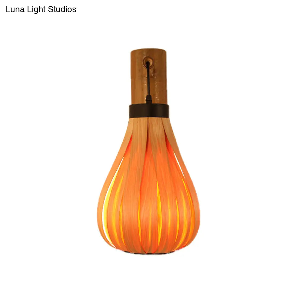 Modernist Yellow Teardrop Wall Sconce - 1 Light Wood Veneer Lamp For Foyer