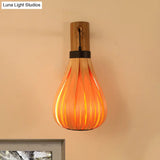 Modernist Yellow Teardrop Wall Sconce - 1 Light Wood Veneer Lamp For Foyer