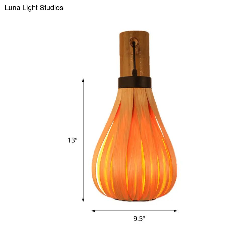 Modernist Yellow Teardrop Wall Sconce - 1 Light Wood Veneer Lamp For Foyer