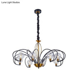 Modo Ceiling Chandelier: Black-Gold Simplicity Clear Glass 5/8 Bulbs Arched Arm Pendant Light