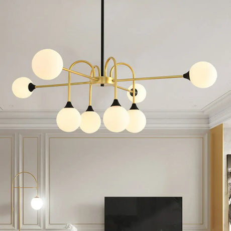 Modo Glass Suspension Light - Nordic 8-Head Chandelier in Gold Finish for Dining Room Gold / Milk White