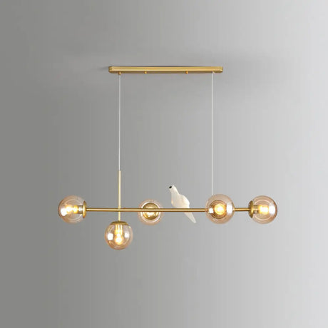 Modo Island Glass 5-Light Pendant Light For Restaurants Gold / Amber Bird