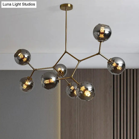 Molecular Chandelier: Brass Finish Postmodern Metal & Ball Glass Shade