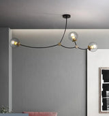 Molecular Suspension Island Light: Minimalist Black-Gold Metal Design With Ball Glass Shade 3 /